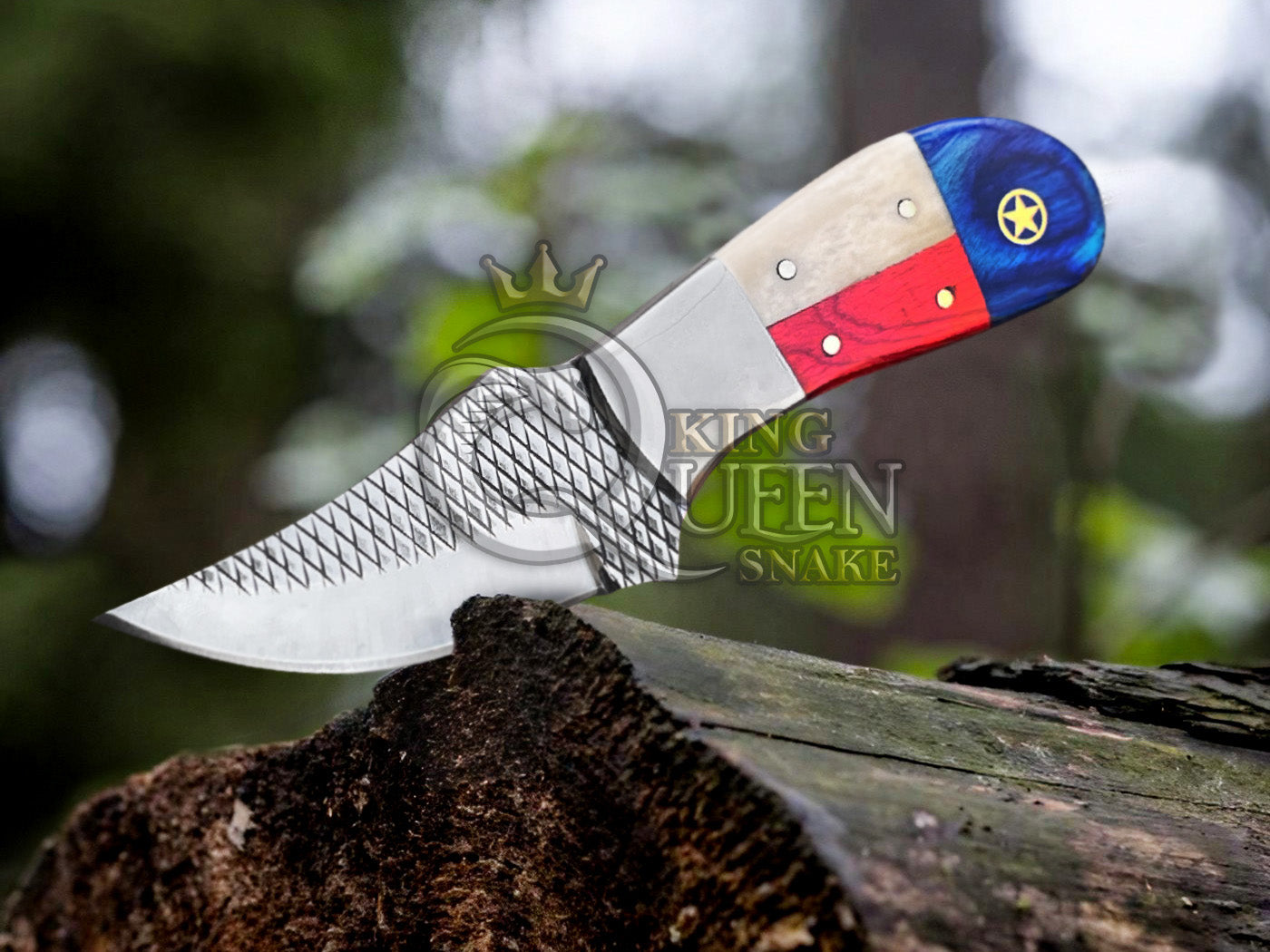 Ranch Rasp Steel Cowboy Bull Cutter Knife | Texas Flag Handle Bull Cutter | Hunting Knife kqs203