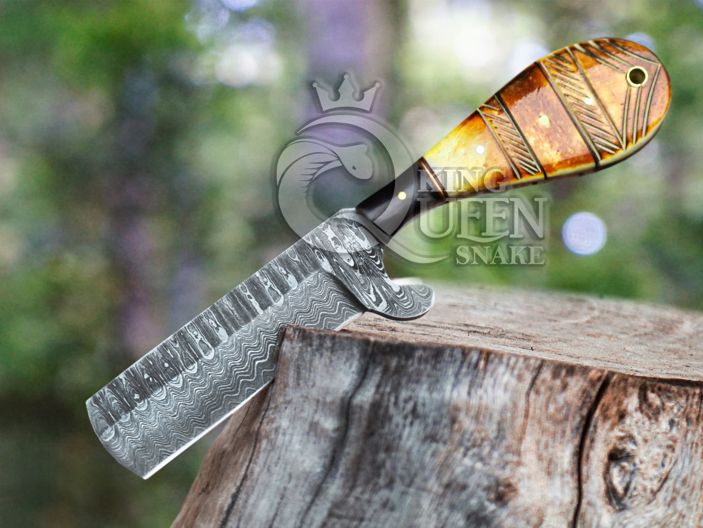 Handmade Damascus Cowboy Bull Cutter with Viking Bone Handle | Viking Gift for Him