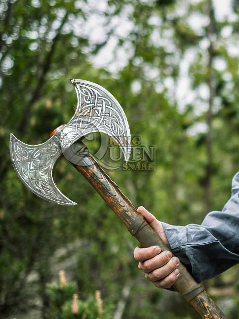 Handmade double Head Viking Axe | Norse Axe with Viking Runes and Symbols | Personlaized Viking Gift
