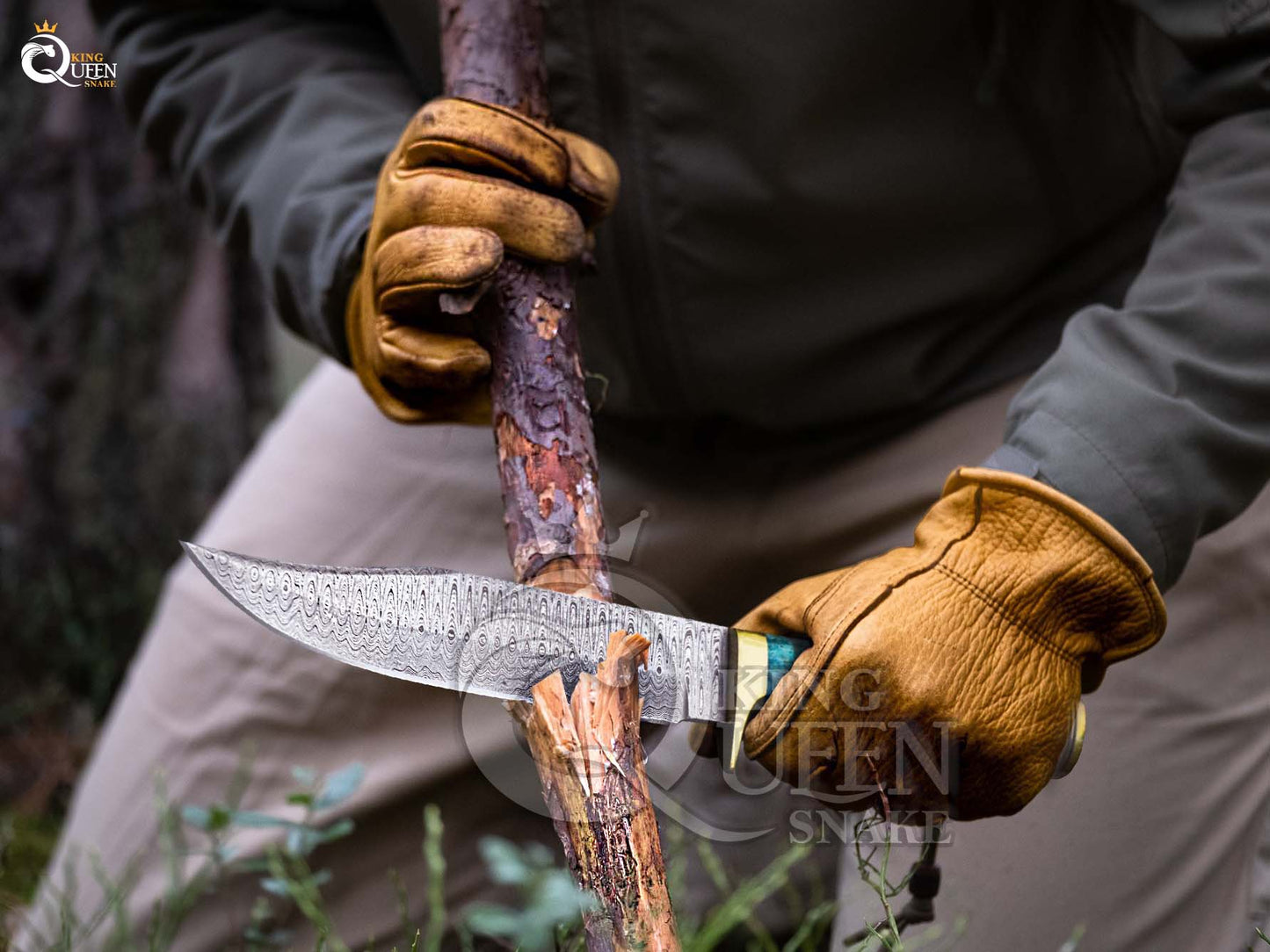 Handmade Damascus Steel Blade Hunting Knife with Bone Spacers Handle and Leather Sheath | Vikng Bowie Knife