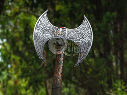 Handmade double Head Viking Axe | Norse Axe with Viking Runes and Symbols | Personlaized Viking Gift