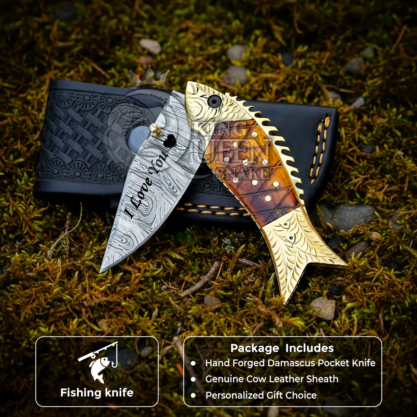 Handmade Damascus Steel Pocket Knife | Fishing Folding Knife | Personalized Gift