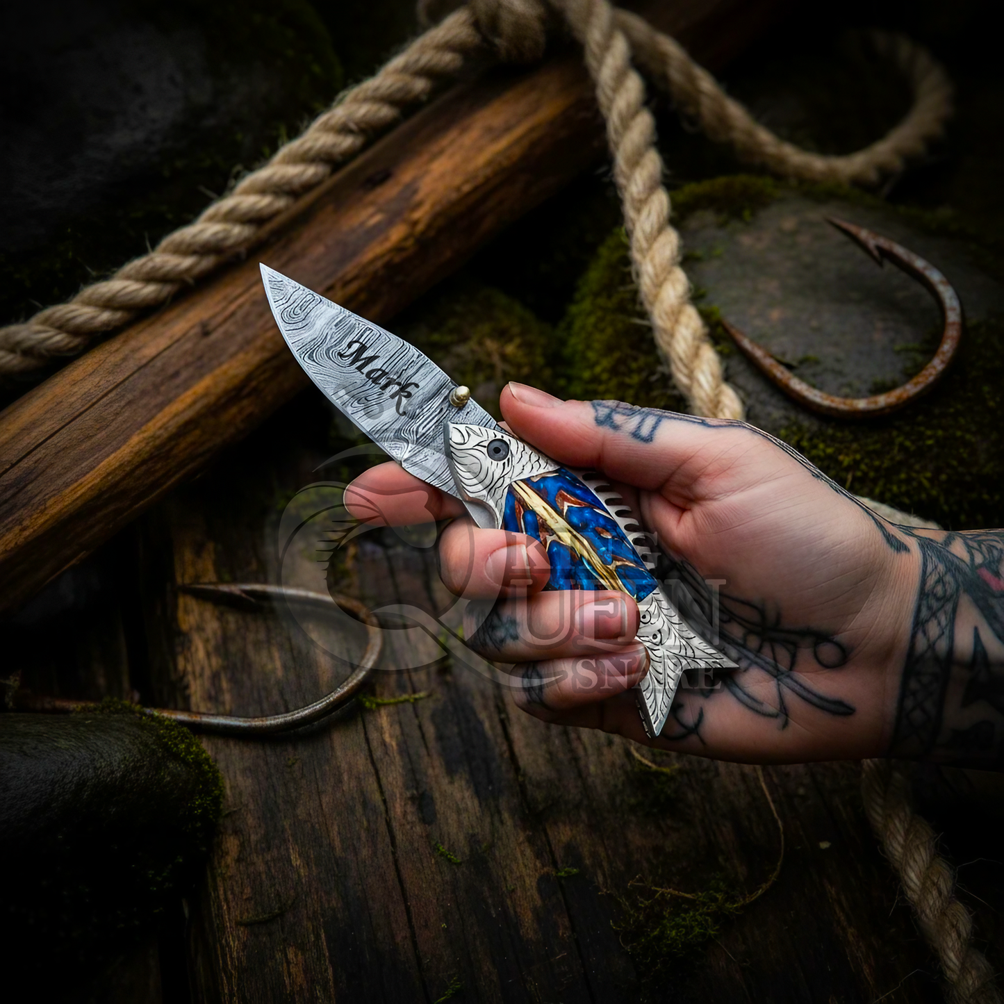 Personalized Damascus Folding Knife for Fishing, Handmade Pocket Knife, Christmas Gift, Thanksgiving Gift, Gift for Him, Birthday Gift