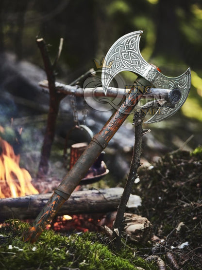 Handmade double Head Viking Axe | Norse Axe with Viking Runes and Symbols | Personlaized Viking Gift