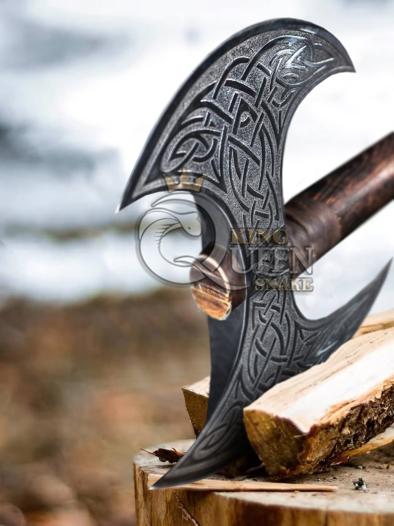 Handmade double Head Viking Axe | Norse Axe with Viking Runes and Symbols | Personlaized Viking Gift