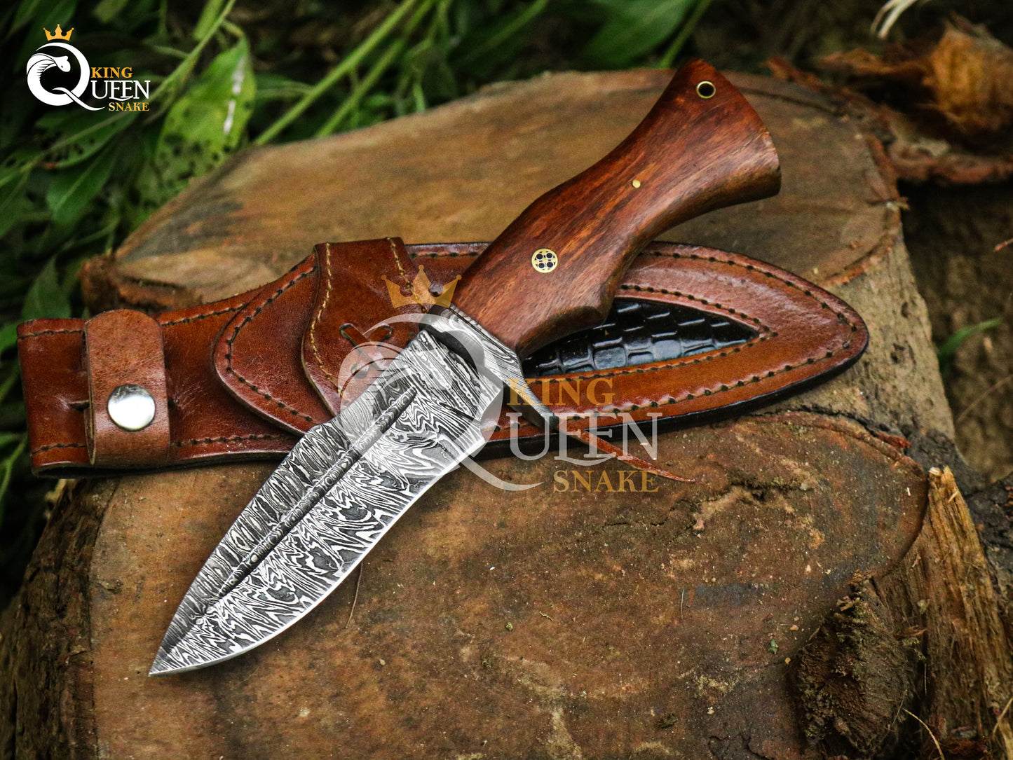Damascus Steel Bobcat Hunting Knife | Handmade Damascus Bowie Knife for Camping