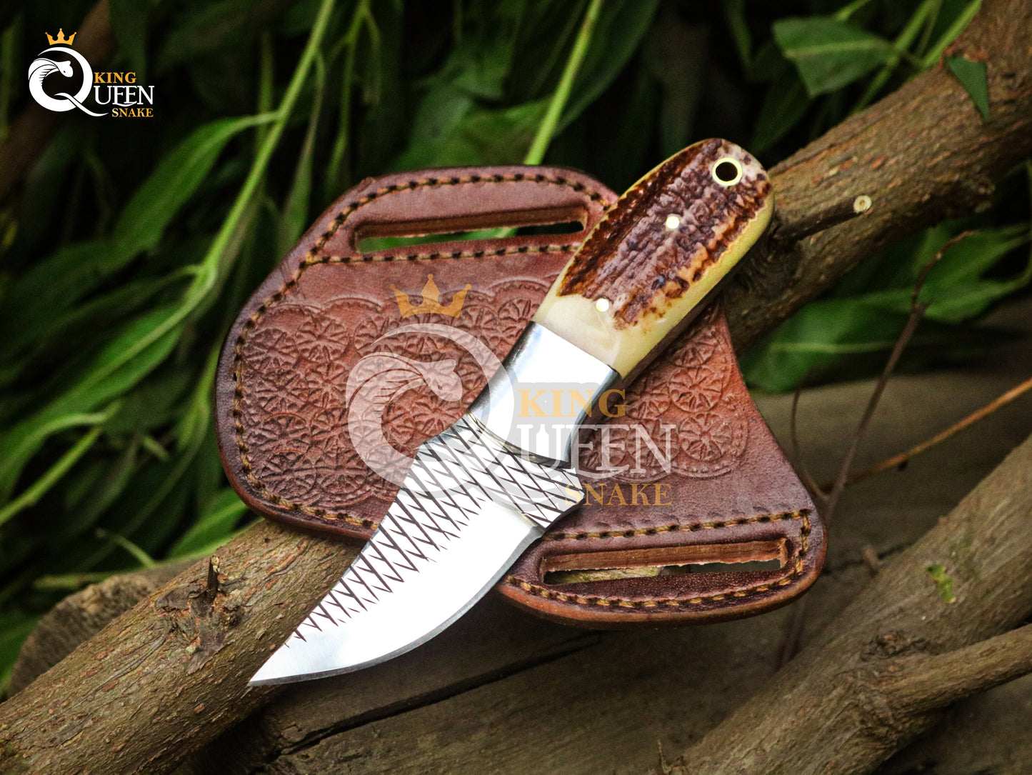 Rasp Steel Cowboy Bull Cutter Knife | Stag Handle Damascus Bull Cutter |Hunting Knife kqs201
