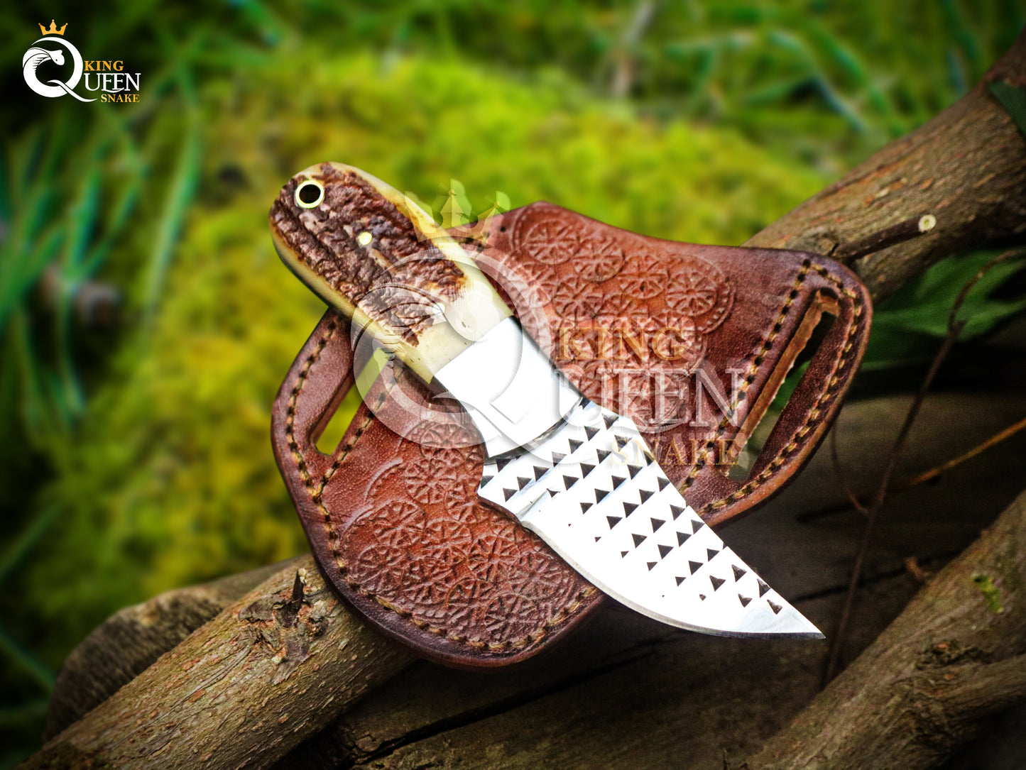 Rasp Steel Cowboy Bull Cutter Knife | Stag Handle Damascus Bull Cutter |Hunting Knife kqs201