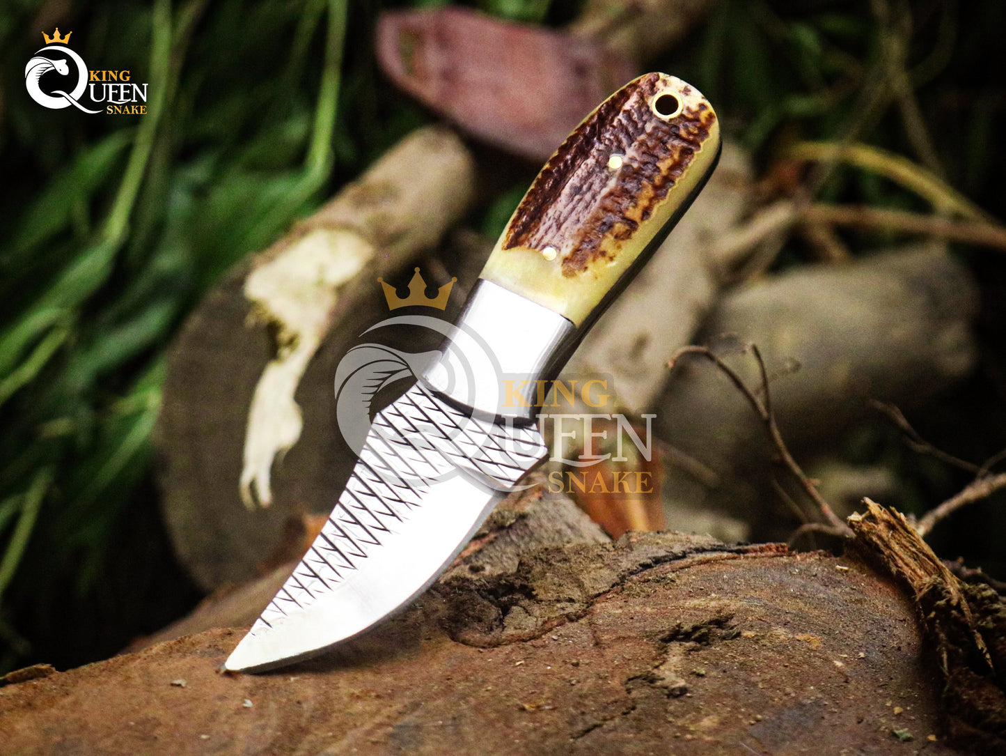 Rasp Steel Cowboy Bull Cutter Knife | Stag Handle Damascus Bull Cutter |Hunting Knife kqs201