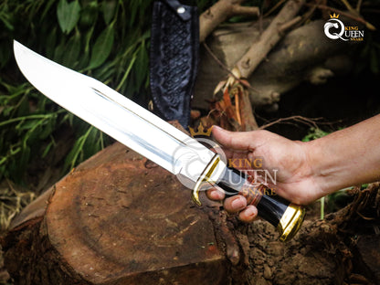 Hand Forged D2 Steel Viking Bowie Knife with Kabar and Ram Horn Handle | Best for Hunting, Camping and outdoor activities kqs310