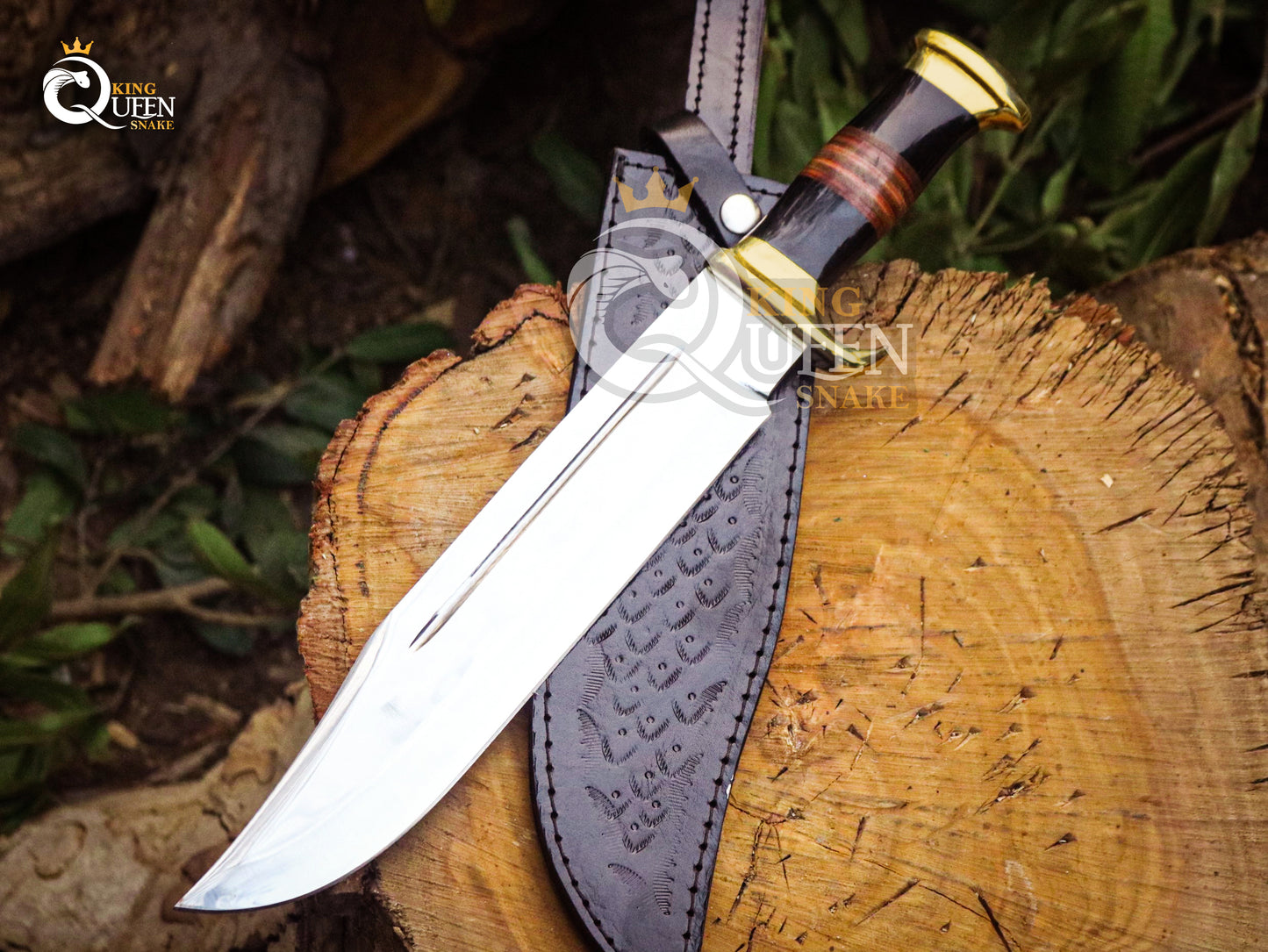 Hand Forged D2 Steel Viking Bowie Knife with Kabar and Ram Horn Handle | Best for Hunting, Camping and outdoor activities kqs310