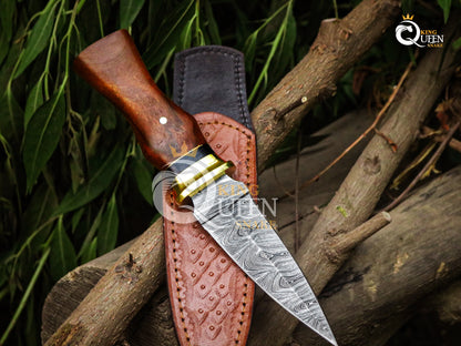 Damascus Steel Boot Knife for Hunting and Camping | Handmade Damascus Bowie Knife