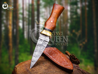 Damascus Steel Boot Knife for Hunting and Camping | Handmade Damascus Bowie Knife
