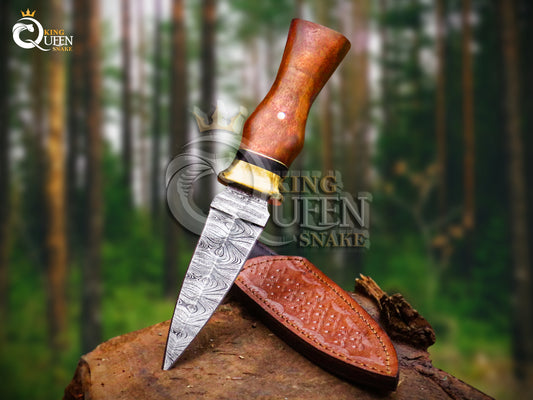 Damascus Steel Boot Knife for Hunting and Camping | Handmade Damascus Bowie Knife