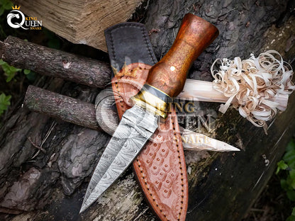 Damascus Steel Boot Knife for Hunting and Camping | Handmade Damascus Bowie Knife