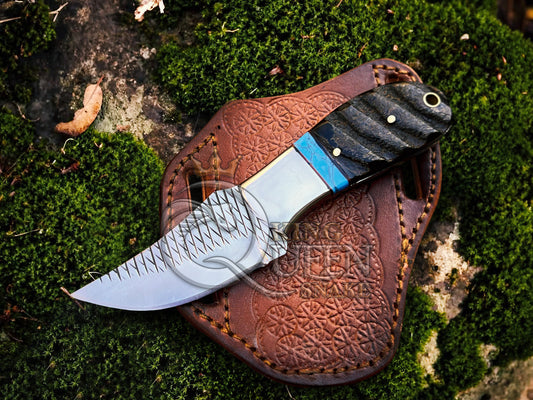 Rasp Steel Cowboy Bull Cutter Knife | Turquoise and Ram Handle Bull Cutter with Leather sheath kqs210