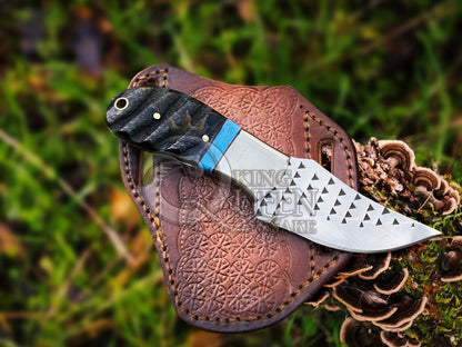 Rasp Steel Cowboy Bull Cutter Knife | Turquoise and Ram Handle Bull Cutter with Leather sheath kqs210