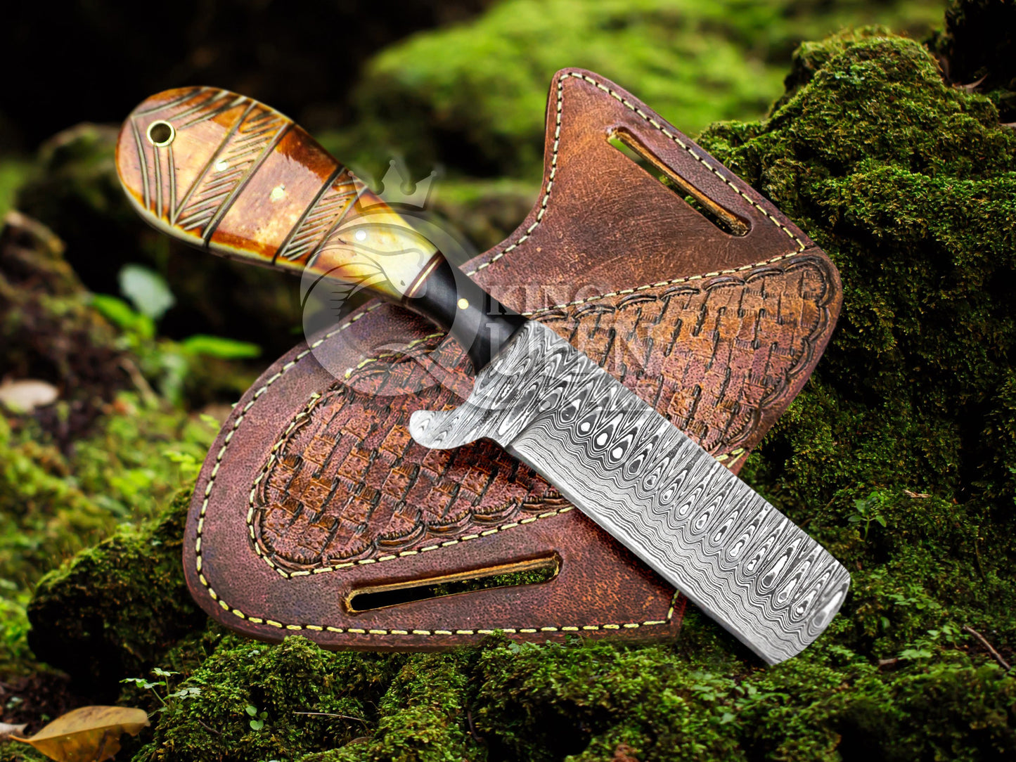 Handmade Damascus Cowboy Bull Cutter  with Viking Bone Handle | Viking Gift for Him