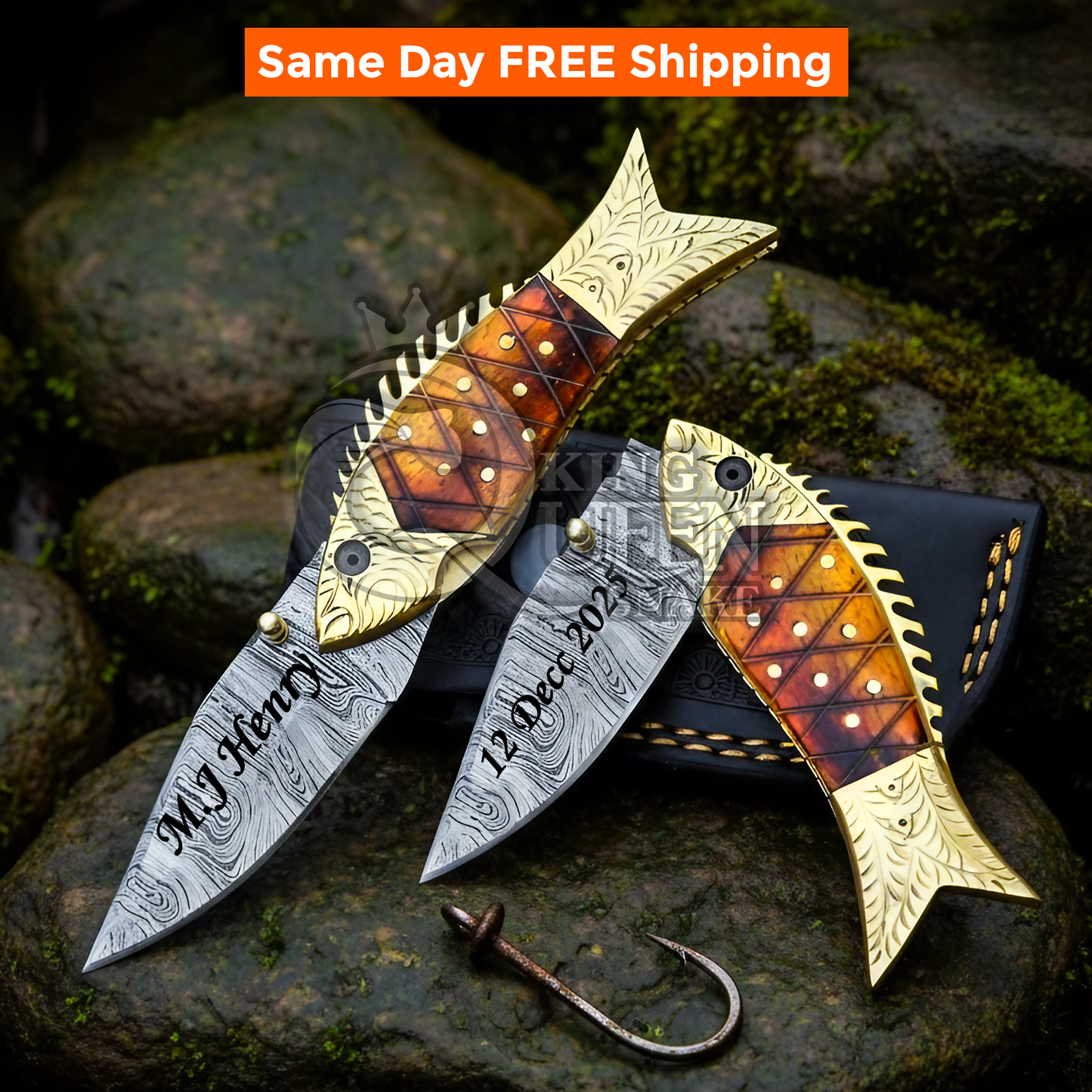 Handmade Damascus Steel Pocket Knife | Fishing Folding Knife | Personalized Gift