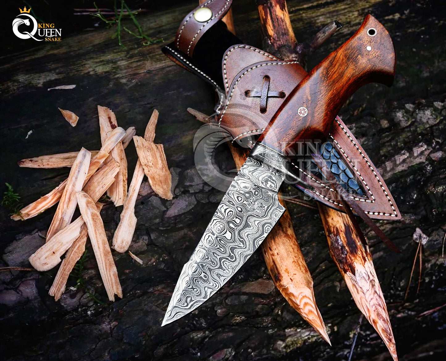Handmade Damascus Hunting Knife with Rosewood Handle | Damascus Bowie Knife for Camping (Copy)
