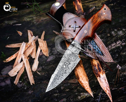 Handmade Damascus Hunting Knife with Rosewood Handle | Damascus Bowie Knife for Camping (Copy)