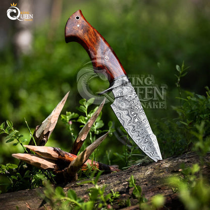 Handmade Damascus Hunting Knife with Rosewood Handle | Damascus Bowie Knife for Camping (Copy)