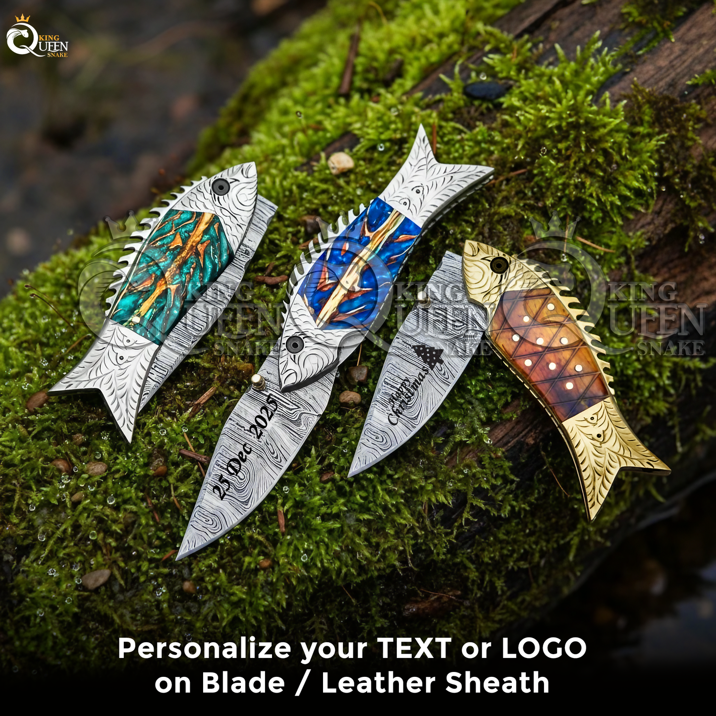 Personalized Damascus Steel Folding Knife | Fishing Pocket Knife | Perfect Gift for Him  Kqs69