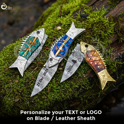 Personalized Damascus Steel Folding Knife | Fishing Pocket Knife | Perfect Gift for Him  Kqs69