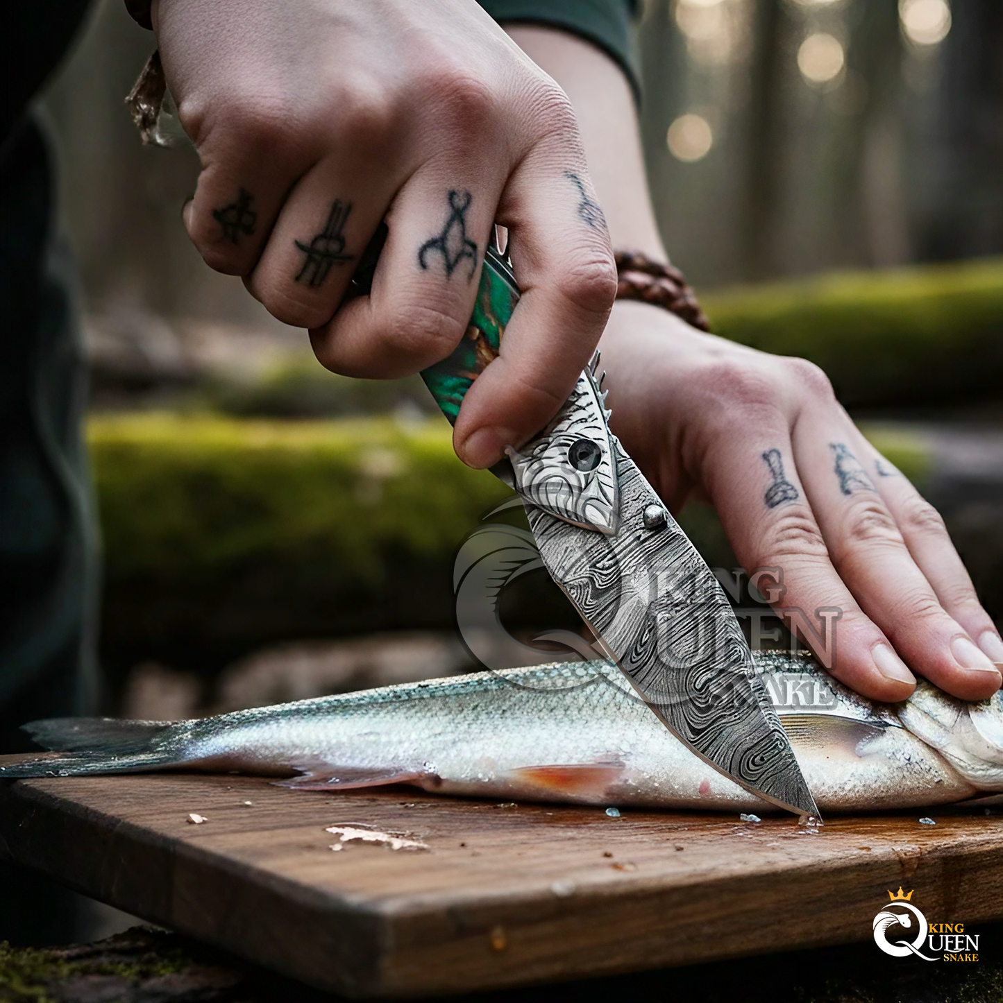 Personalized Damascus Steel Folding Knife | Fishing Pocket Knife | Perfect Gift for Him  Kqs69