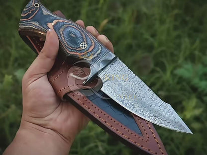 Handmade Damascus Hunting Knife with Rosewood Handle | Damascus Bowie Knife for Camping (Copy)