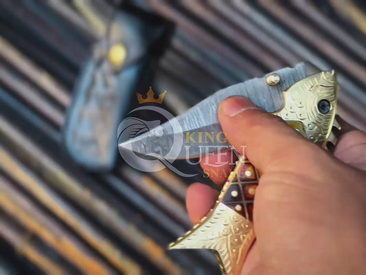 Handmade Damascus Steel Pocket Knife | Fishing Folding Knife | Personalized Gift