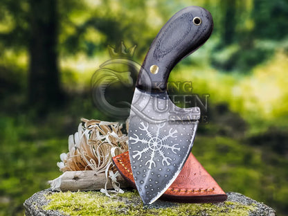 Hand Forged Viking Runes Blade Skinner Knife | Handmade Hunting and Camping knife with Vikign Runes and Symbol